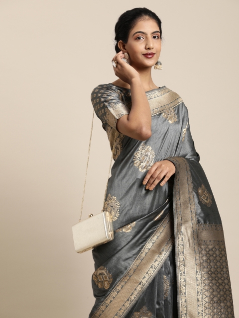 

Inddus Grey Silk Blend Woven Design Banarasi Saree