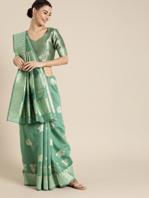 

Inddus Green & Golden Cotton Blend Woven Design Saree