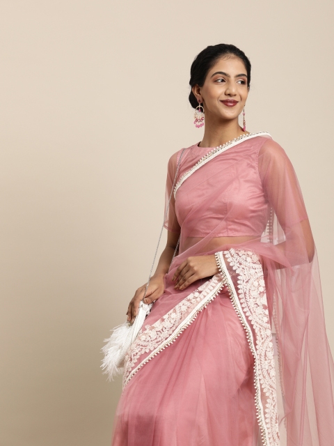 

Inddus Pink Embroidered Net Saree