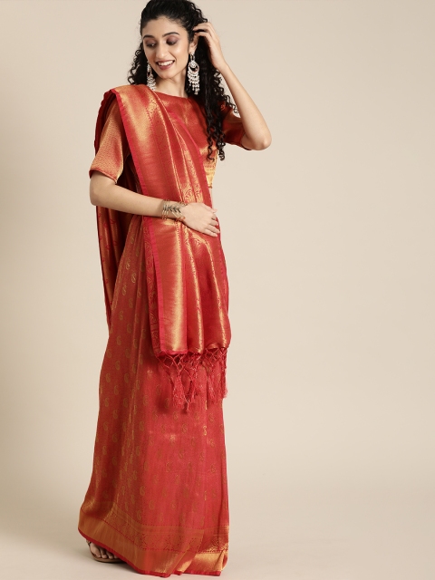 

Inddus Red & Golden Silk Blend Woven Design Banarasi Saree
