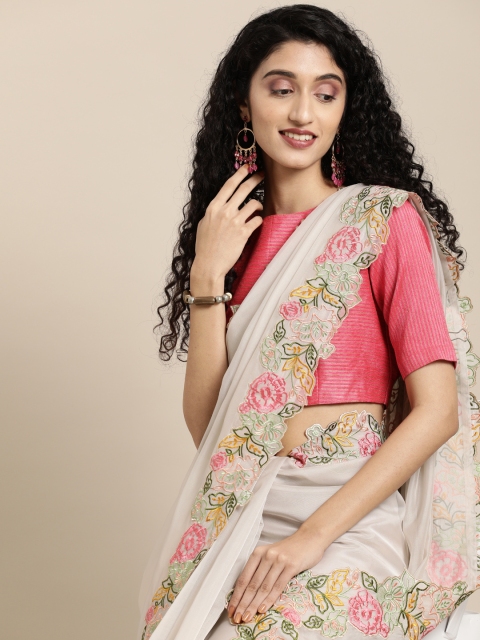 

Inddus Beige Embroidered Organza Saree