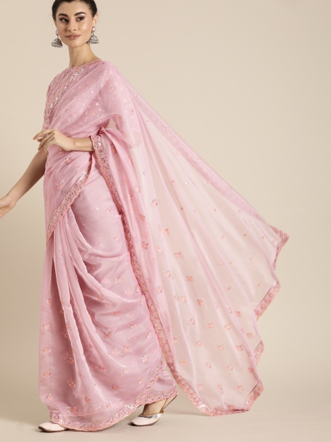

Inddus Pink Embellished Organza Saree