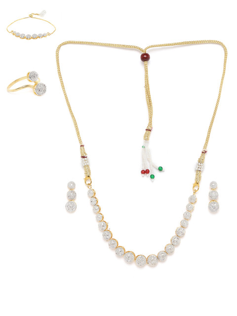 

Jewels Galaxy Gold Plated Stone Studded Jewellery Set with Finger Ring & Bracelet