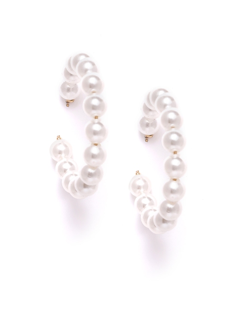 

Jewels Galaxy White Gold-Plated Beaded Circular Half Hoop Earrings