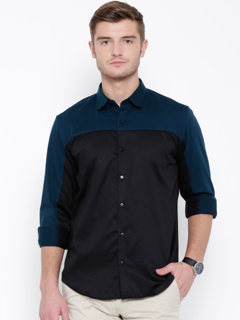 

V Dot by Van Heusen Black Colourblocked Slim Casual Shirt