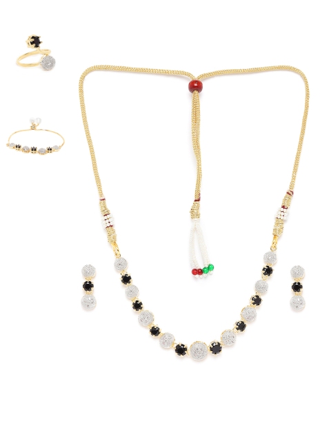 

Jewels Galaxy Black Gold Plated Stone Studded Jewellery Set
