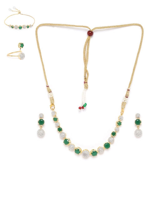 

Jewels Galaxy Women Green Gold Plated Stone Studded Jewellery Set