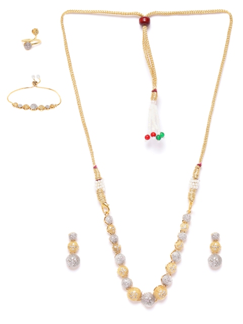 

Jewels Galaxy Women Silver-Toned Gold-Plated Stone-Studded Jewellery Set
