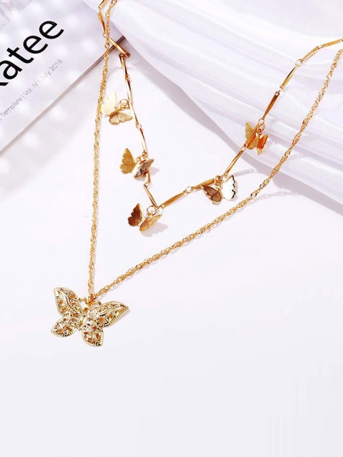 

Jewels Galaxy Women Gold-Plated Butterfly-Shaped Layered Necklace