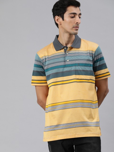 

Raymond Men Yellow Striped Polo Collar T-shirt