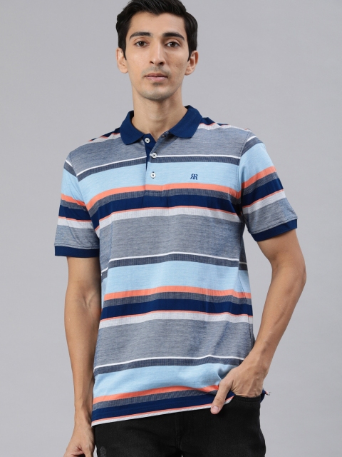 

Raymond Men Blue Striped Polo Collar Pure Cotton T-shirt