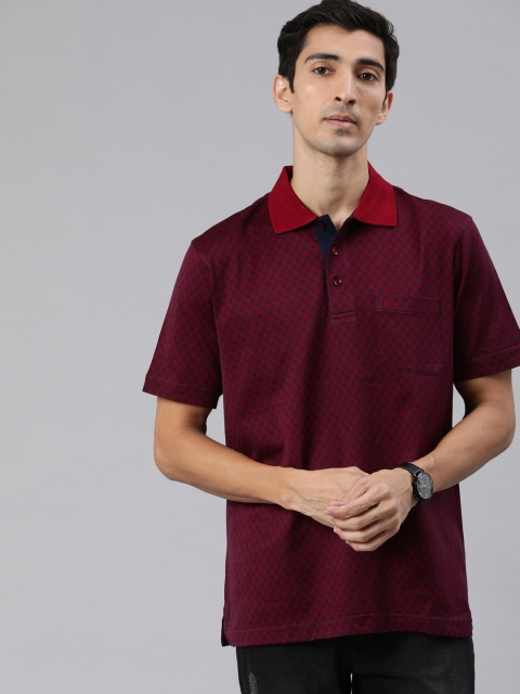 

Raymond Men Maroon Self Design Polo Collar T-shirt