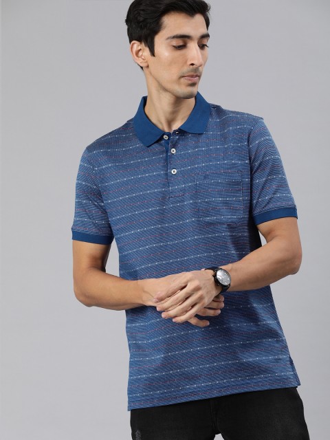 

Raymond Men Blue Striped Polo Collar T-shirt