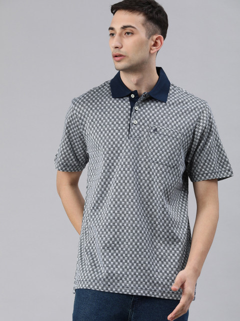 

Raymond Men Navy Blue Self Design Polo Collar T-shirt