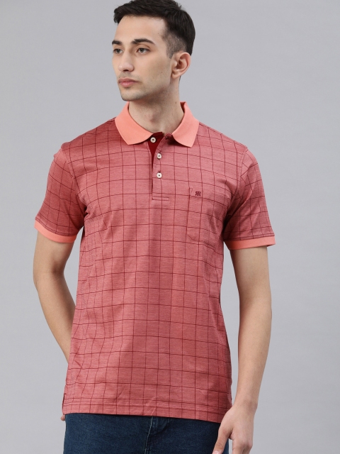 

Raymond Men Pink Checked Polo Collar Pure Cotton T-shirt