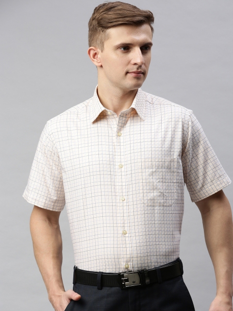 

Raymond Men Orange & Blue Contemporary Regular Fit Checked Formal Shirt