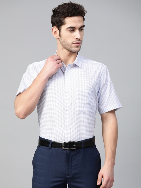 

Park Avenue Men Off-White & Navy Blue Pure Cotton Regular Fit Checked Formal Shirt