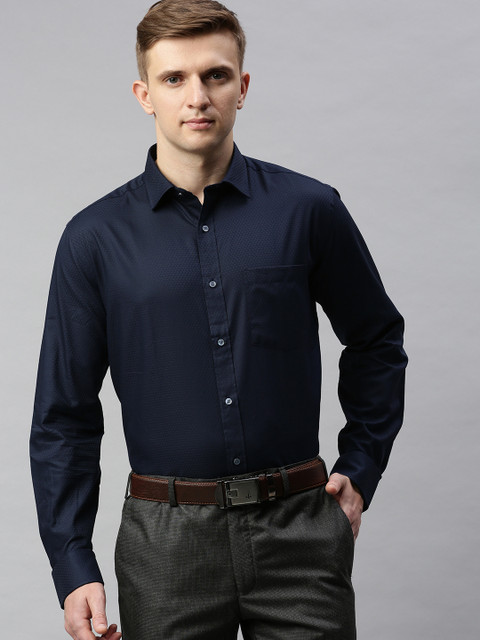 

Park Avenue Men Navy Blue Regular Fit Self Design Formal Shirt