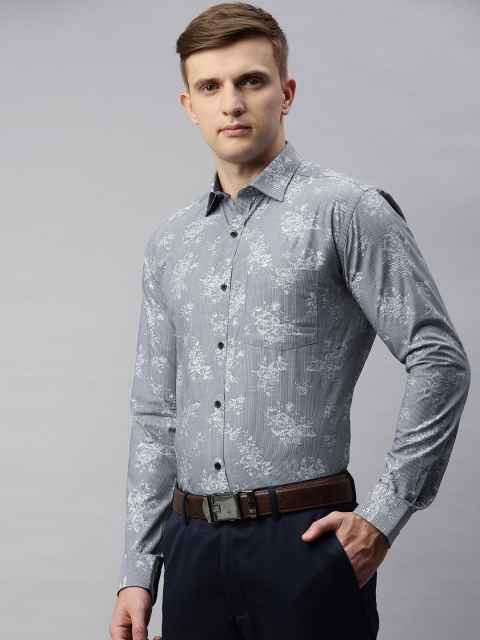 

Park Avenue Men Grey & White Slim Fit Floral Printed Formal Shirt