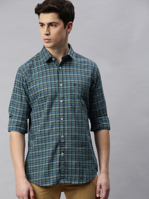 

Raymond Men Navy Blue & Green Slim Fit Checked Casual Shirt