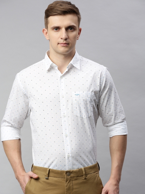 

Park Avenue Men White & Blue Slim Fit Printed Smart Casual Shirt