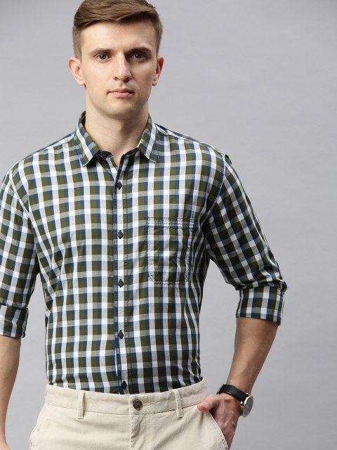 

Park Avenue Men Green & White Slim Fit Checked Smart Casual Shirt