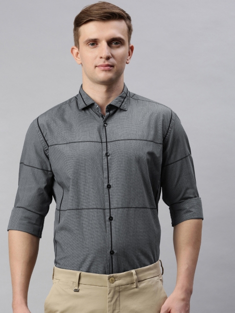 

Park Avenue Men Grey & Black Slim Fit Checked Smart Casual Shirt