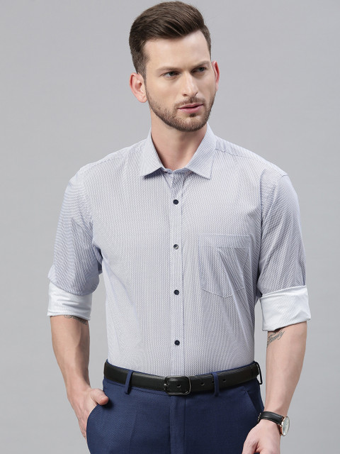 

Park Avenue Men White & Blue Slim Fit Printed Casual Shirt