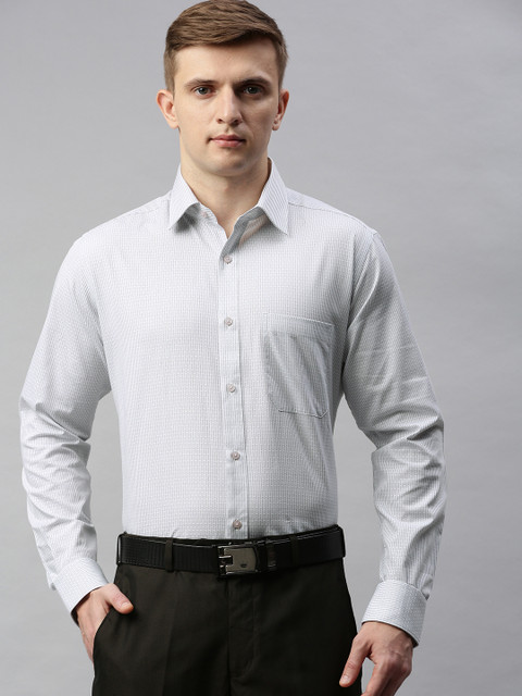 

Raymond Men Grey & White Slim Fit Self Design Formal Shirt