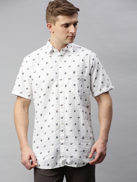 

Raymond Men White & Blue Regular Fit Self Design Casual Shirt