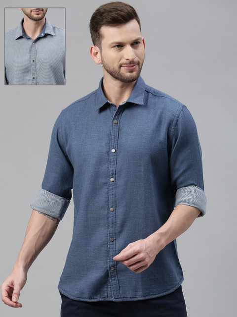 

Park Avenue Men Blue Slim Fit Solid Reversible Casual Shirt