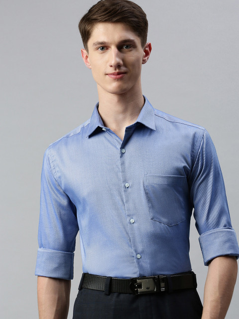 

Park Avenue Men Blue & White Slim Fit Self Design Formal Shirt