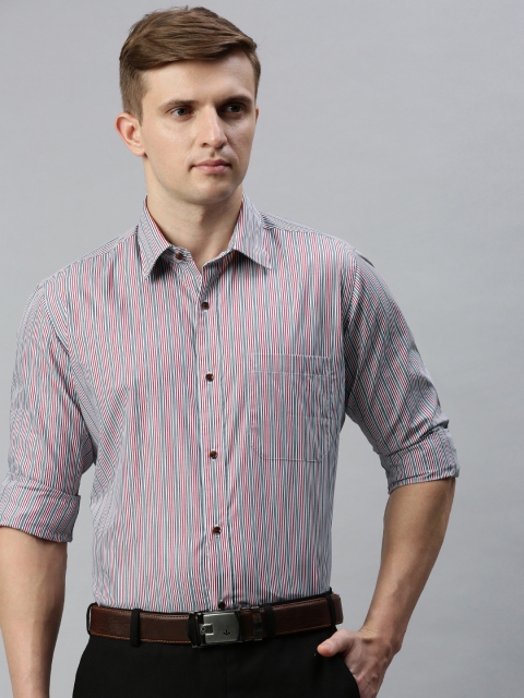 

Raymond Men Red & White Contemporary Fit Striped Semiformal Shirt