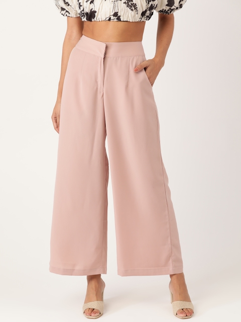 

AND Women Pink Solid Parallel Trousers