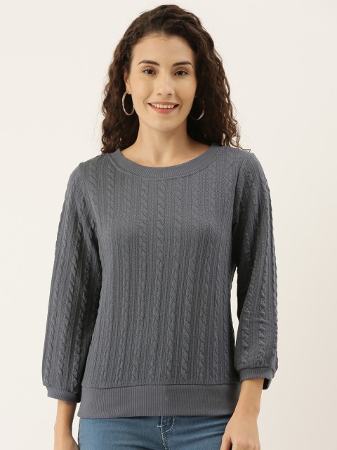 

AND Women Grey Self Design Pullover Sweater