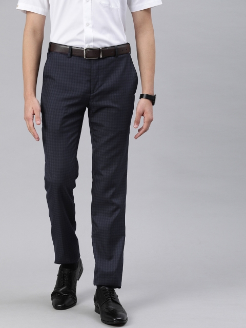 

Raymond Men Navy Blue & Grey Slim Fit Checked Formal Trousers