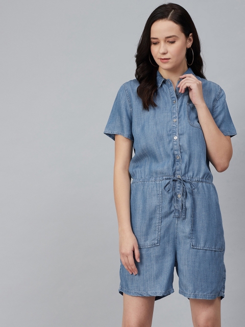 

Marks & Spencer Women Blue Solid Chambray Playsuit