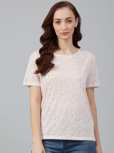 

Marks & Spencer Women White & Mustard Yellow Animal Printed Round Neck T-shirt