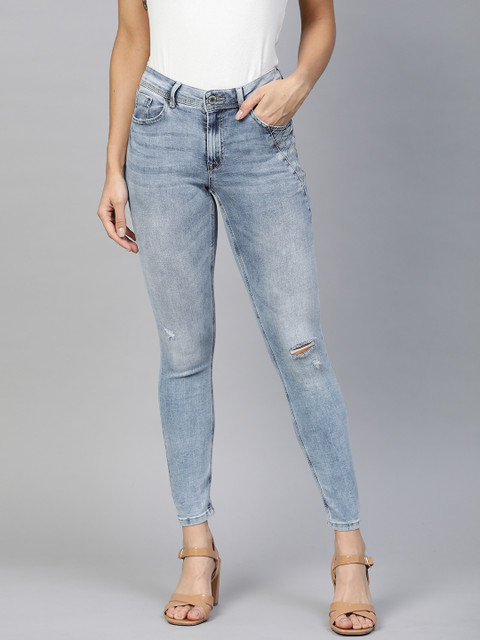 

Marks & Spencer Women Blue Super Skinny Fit Mid-Rise Low Distress Jeans