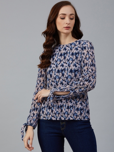 

Marks & Spencer Women Blue & Off-White Floral Print Top