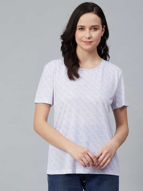 

Marks & Spencer Women White & Blue Geometric Printed Round Neck T-shirt