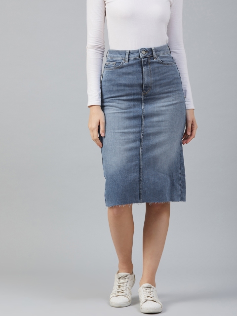 

Marks & Spencer Women Blue Washed Denim A-Line Skirt