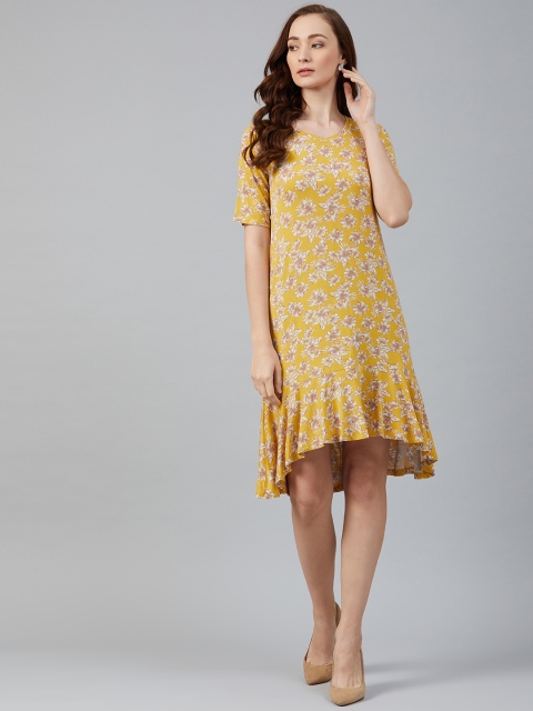 

Marks & Spencer Women Mustard Yellow & Brown Floral Print A-Line Dress