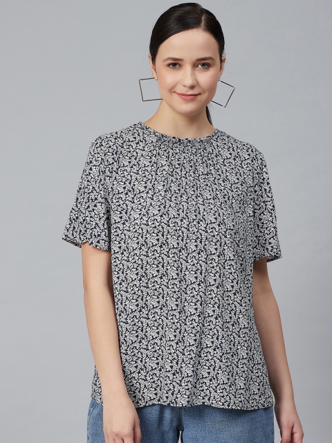 

Marks & Spencer Women Navy Blue & White Floral Printed Top