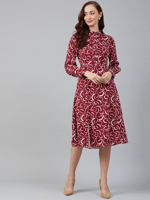 

Marks & Spencer Women Maroon & Off-White Printed Shirt Dress