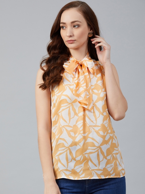 

Marks & Spencer Women Orange & White Satin Finish Printed Top