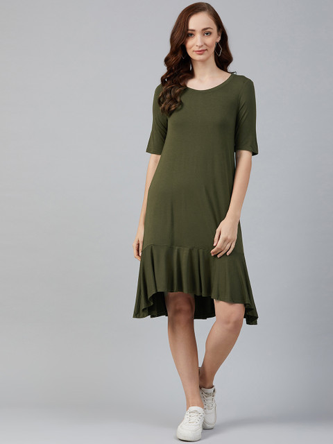 

Marks & Spencer Women Olive Green Solid A-Line Dress