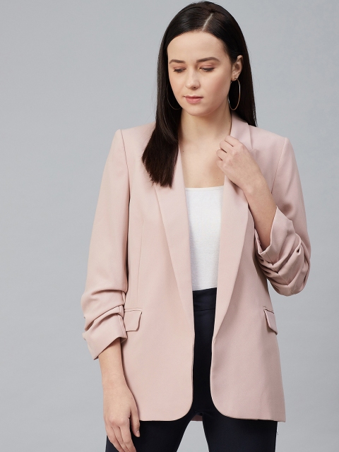 

Marks & Spencer Women Dusty Pink Relaxed Fit Solid Open Front Formal Blazer