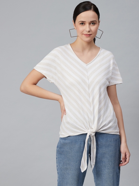 

Marks & Spencer Women White & Beige Striped Top