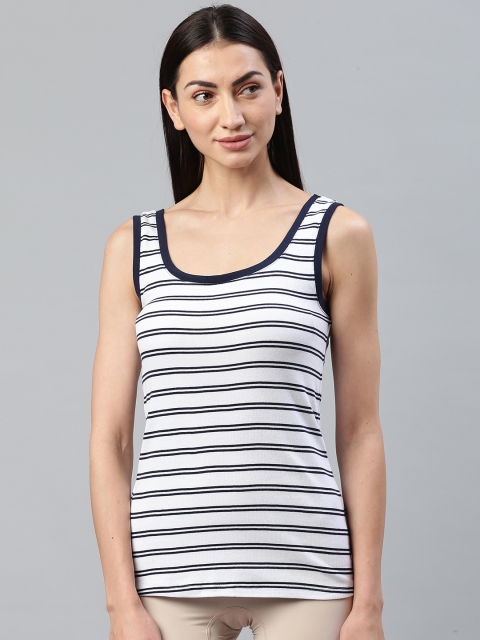 

Marks & Spencer Women White & Navy Blue Striped Inerwear Vests T418923